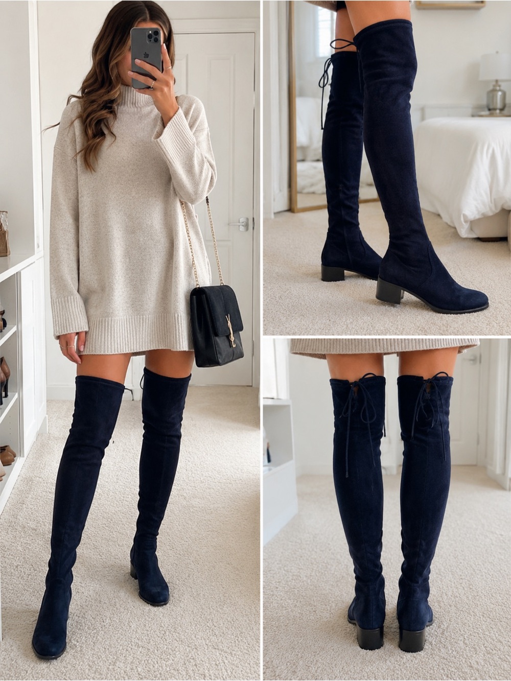 Stuart Weitzman Black Suede Over-the-Knee Lace-Tie Boots